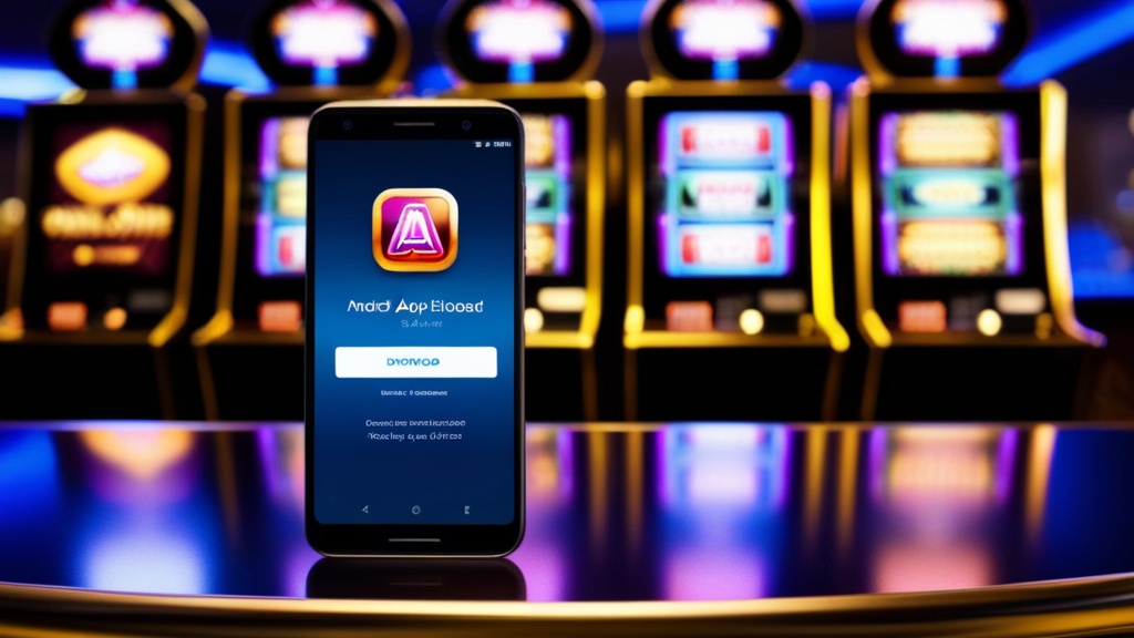 هاتف أندرويد يعرض شاشة تنزيل التطبيق داخل أجواء كازينو داكنة