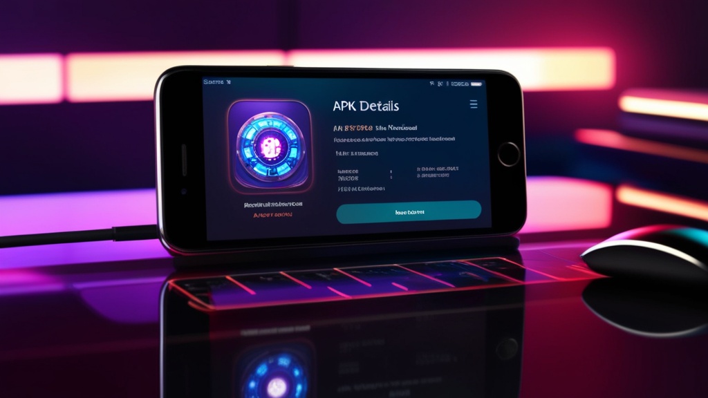 هاتف يعرض تفاصيل ملف APK داخل مشهد كازينو داكن